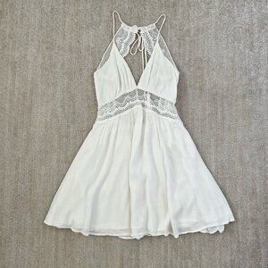 Lulus Good Grace Lace Backless Mini White Dress XS Summer Boho Cocktail